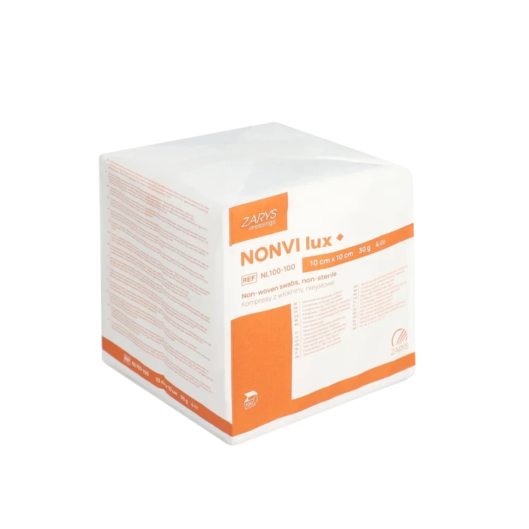 Kompresy włókninowe NONVI lux – niesterylne, 30 G, 4 W rozmiar 10 cm x 10 cm