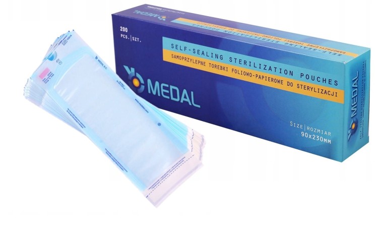 Torebki do sterylizacji MEDAL 200szt. rozmiar  90 mm x 230 mm