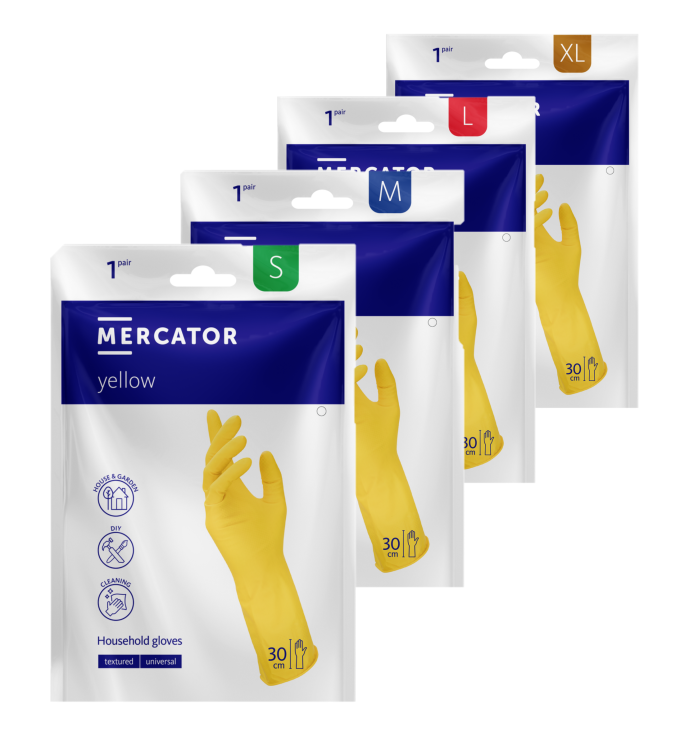 Rękawice Gospodarcze MERCATOR yellow – Lateksowe, Żółte, 1 para, Zwiększona Chwytność, różne rozmiary