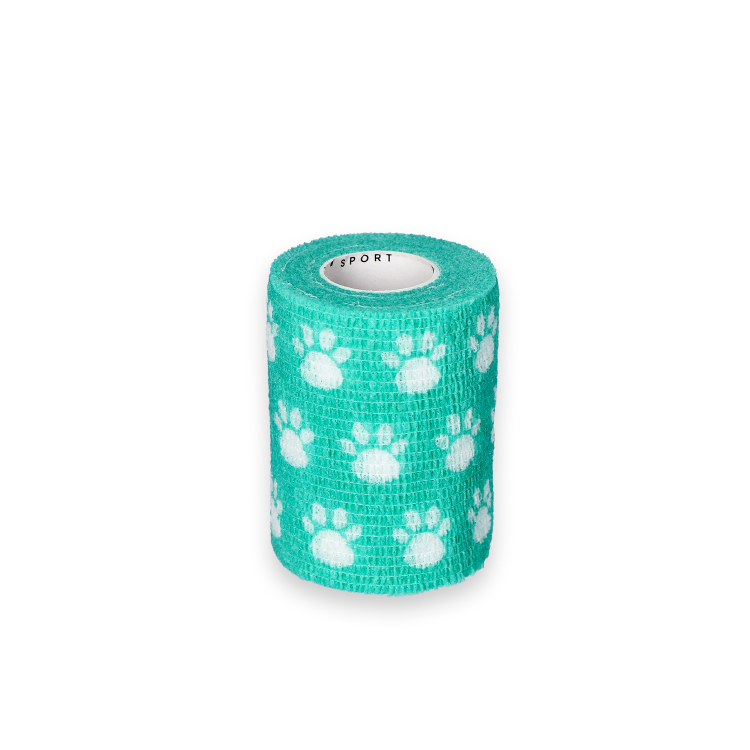 Bandaż Kohezyjny yellowBAND zielony w łapki – Bezlateksowy, Samoprzylepny, szerokość 7,5 cm