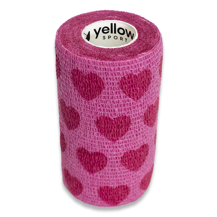 Bandaż Kohezyjny yellowBAND różowy w serca – Bezlateksowy, Samoprzylepny, szerokość 10 cm