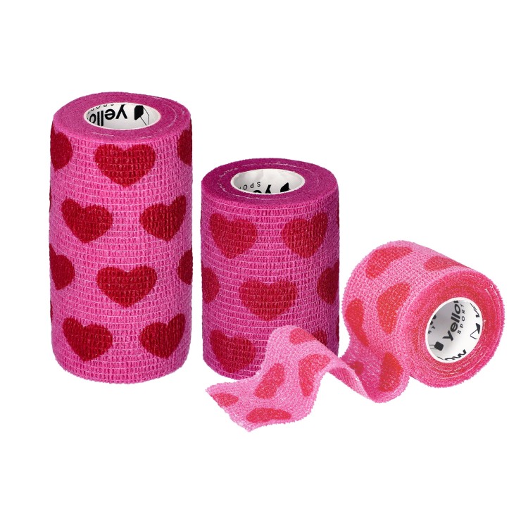 Bandaż Kohezyjny yellowBAND różowy w serca – Bezlateksowy, Samoprzylepny, różne rozmiary