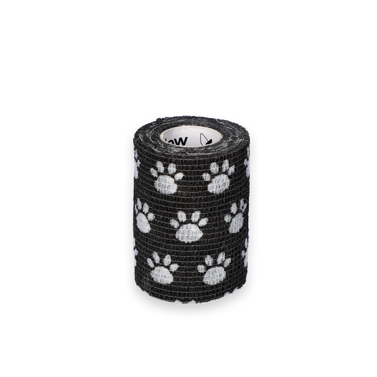 Bandaż Kohezyjny yellowBAND czarny w łapki – Bezlateksowy, Samoprzylepny, szerokość 7,5 cm