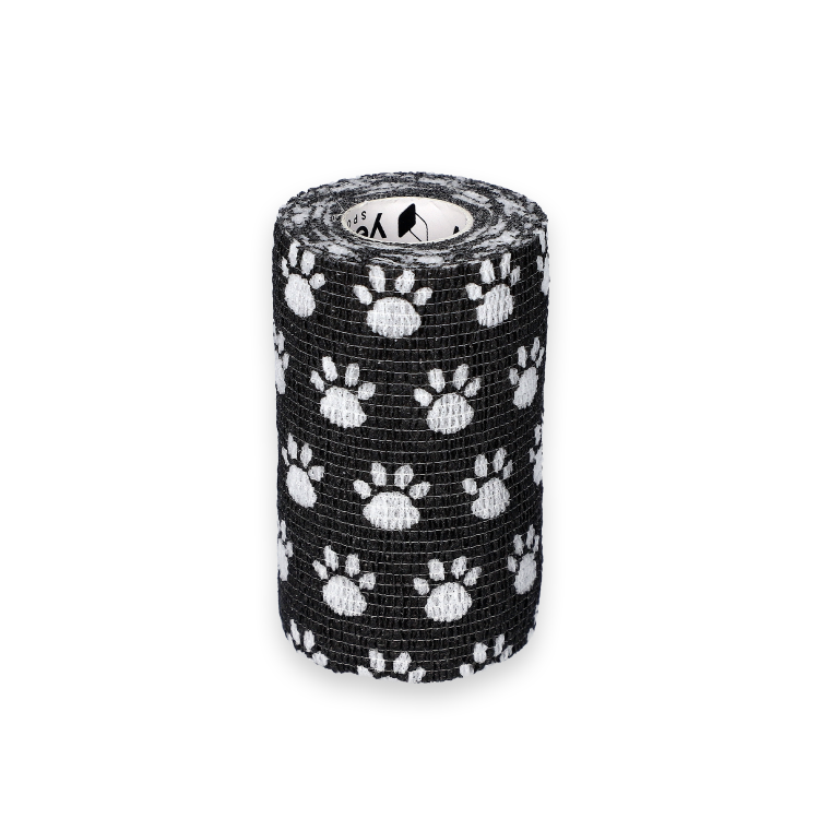 Bandaż Kohezyjny yellowBAND czarny w łapki – Bezlateksowy, Samoprzylepny, szerokość 10 cm