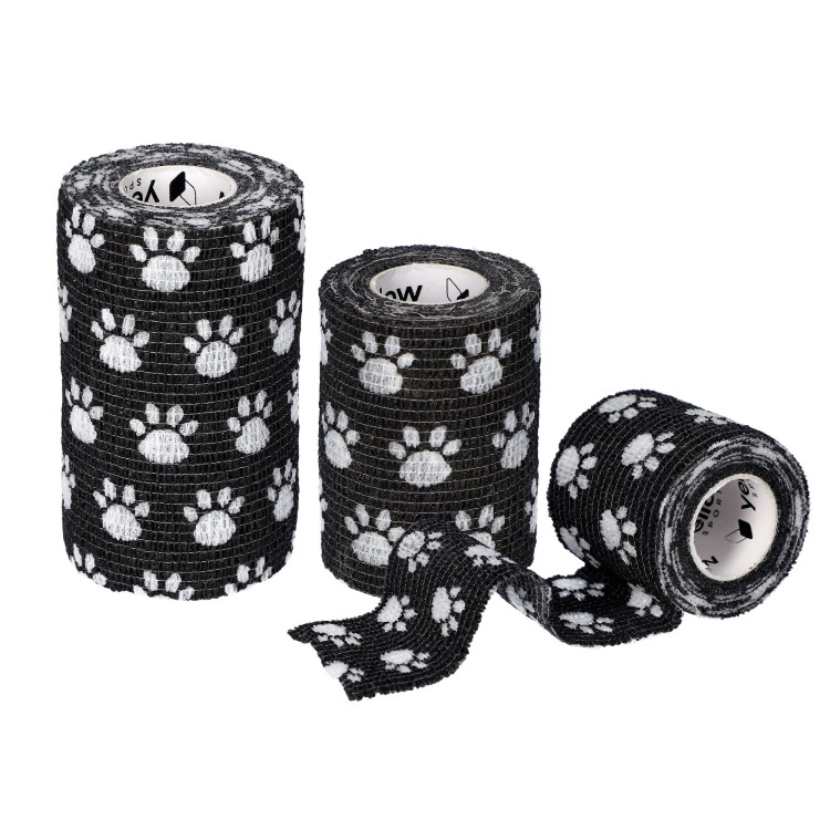 Bandaż Kohezyjny yellowBAND czarny w łapki – Bezlateksowy, Samoprzylepny, różne rozmiary