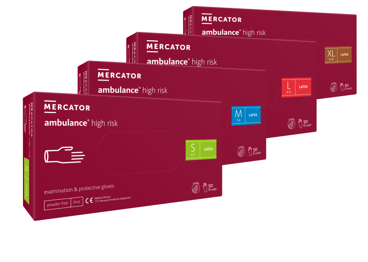 Rękawice Lateksowe Ambulance High Risk – Niebieskie, Grube, Bezpudrowe, 50 szt. Różne rozmiary