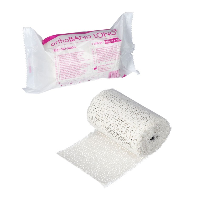 Opaska gipsowa orthoBAND LONG – dłuższy czas wiązania, wytrzymała, do unieruchomień, Rozmiar 10 cm x 4 m