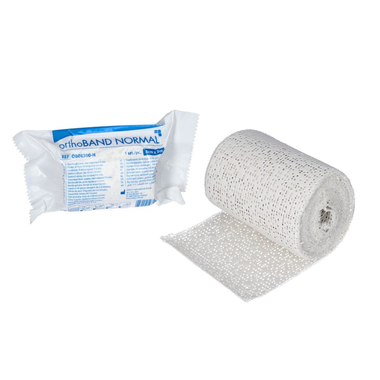 Opaska gipsowa orthoBAND NORMAL – szybkowiążąca, wytrzymała, do unieruchomień, Rozmiar 8 cm x 3 m