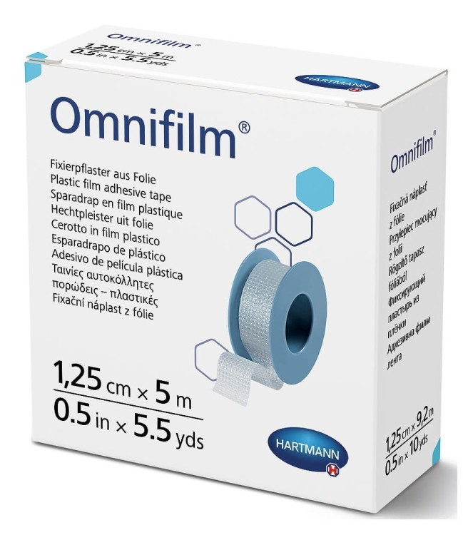 Przylepiec foliowy Omnifilm – hipoalergiczny, przezroczysty, na rolce, rozmiar 1.25 cm x 5 m