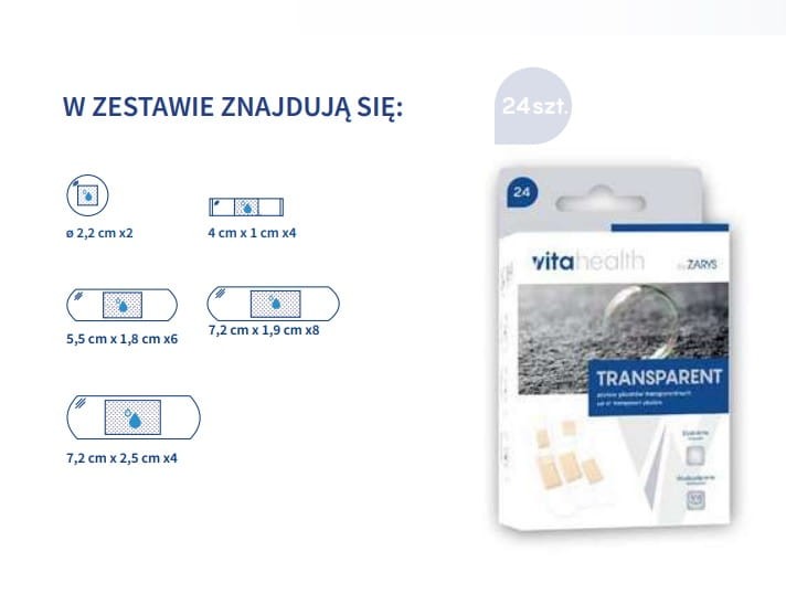 Zestaw plastrów transparentnych VitaHealth TRANSPARENT, rozmiary plastrów