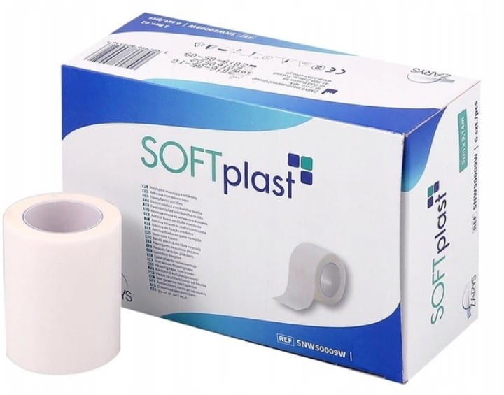Przylepce mocujące z włókniny SOFTplast – hipoalergiczne, na rolce, rozmiar 5 cm x 9 m