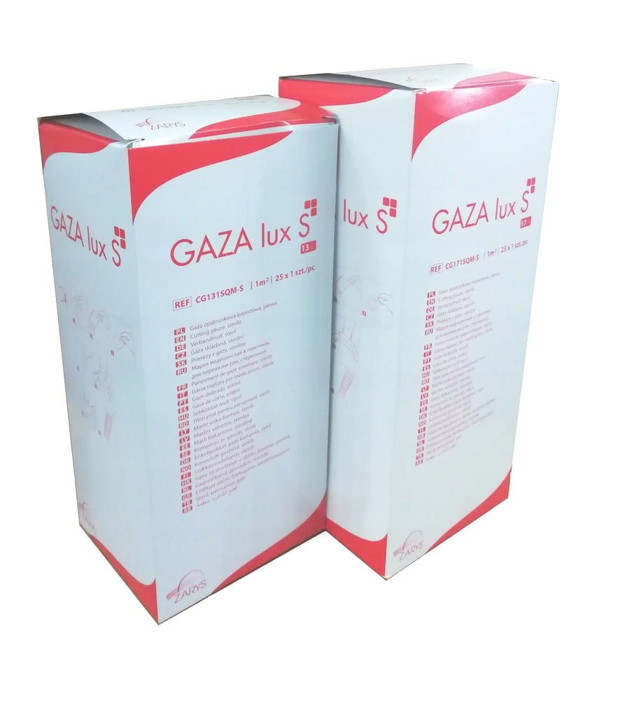 Gaza opatrunkowa kopertowa – jałowa, 1 m², sterylizowana parą wodną, różne rozmiary