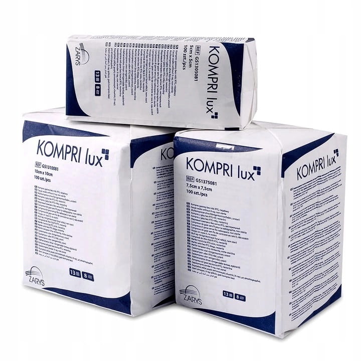 Kompresy z gazy bez nitki RTG KOMPRI lux – niesterylne, 13 N, 8 W, różne rozmiary