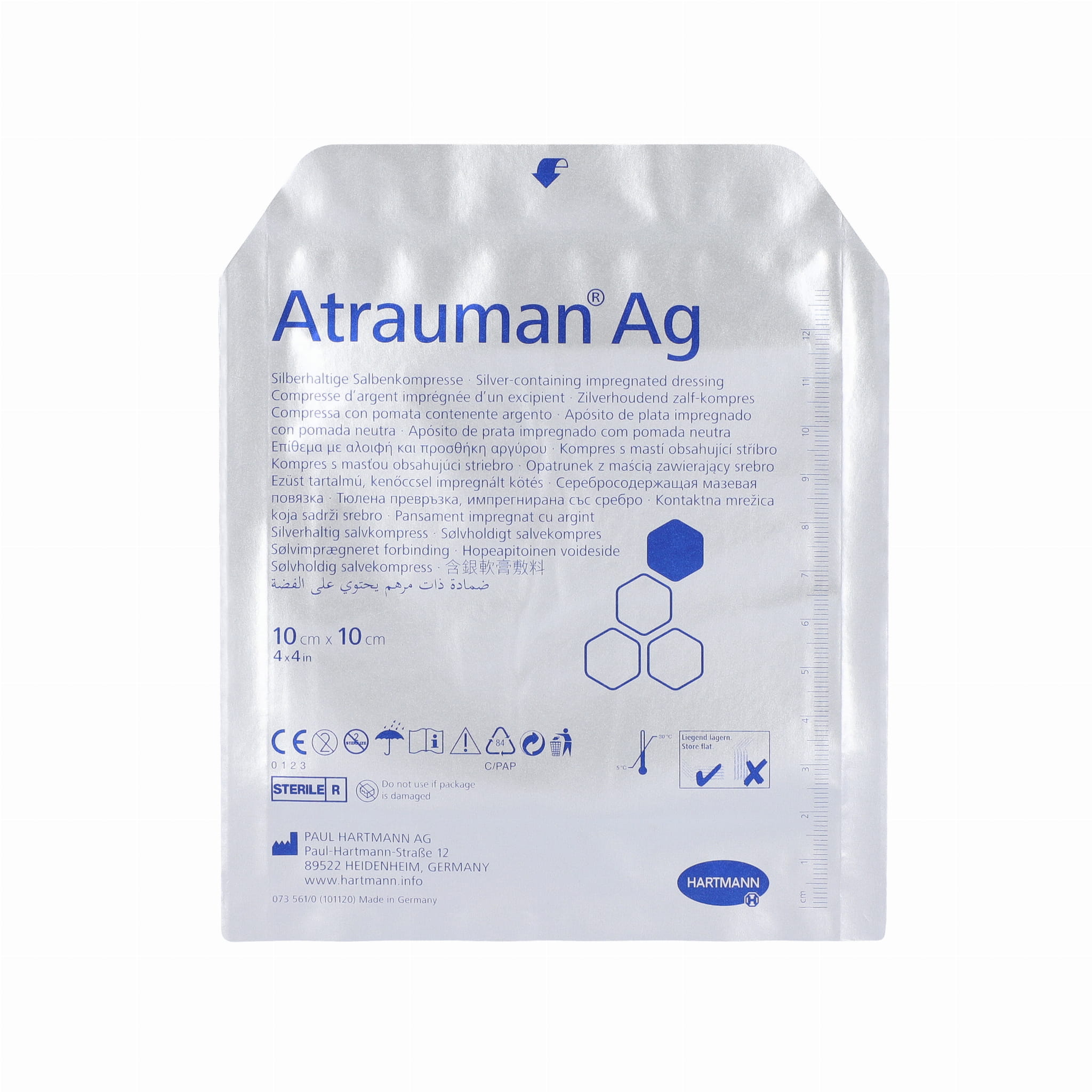 Opatrunek z maścią Atrauman Ag – zawierające srebro, sterylne, 1 szt. Rozmiar 10 cm  x 10 cm
