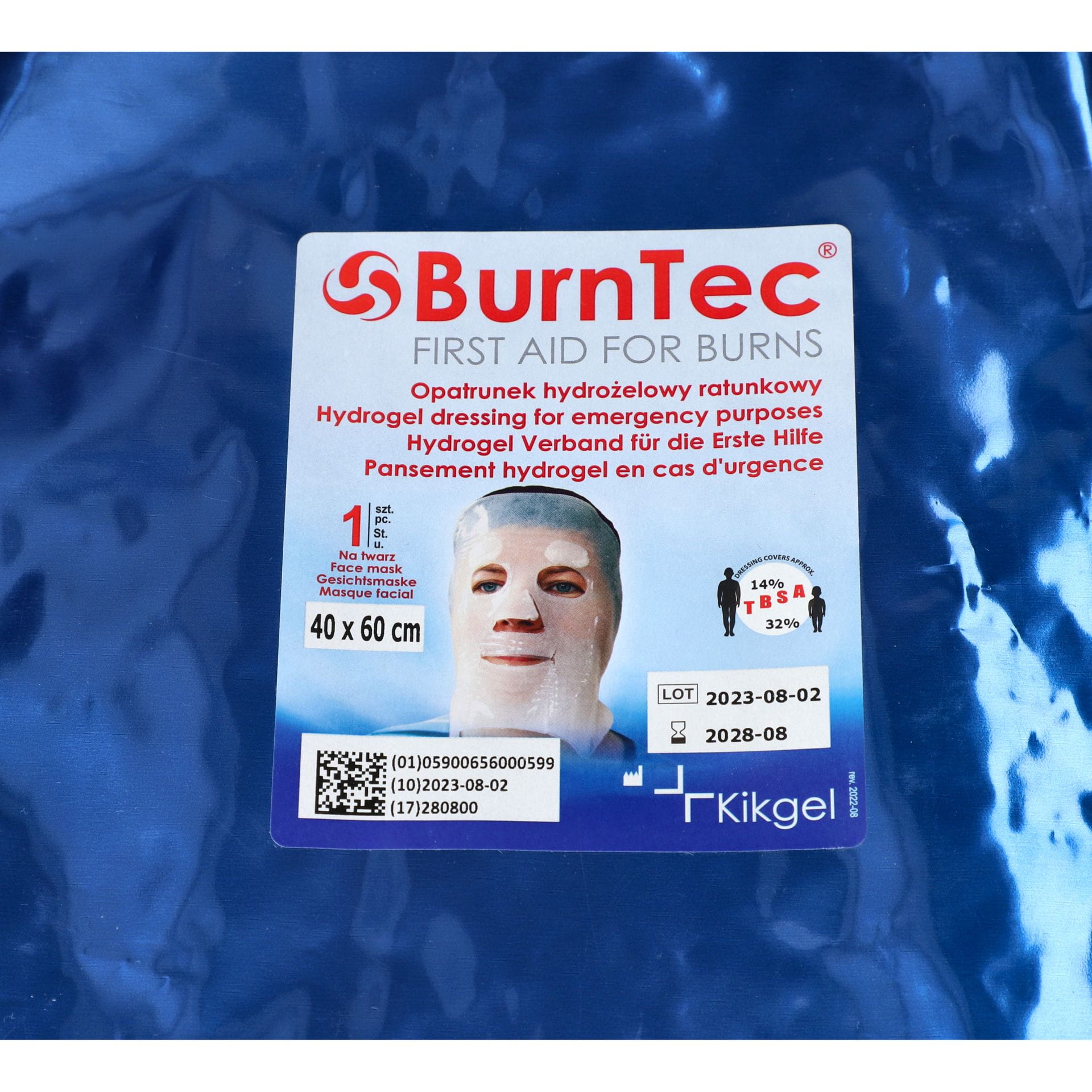 Opatrunek hydrożelowy ratunkowy BurnTec – na twarz, sterylny, 40 × 60 cm