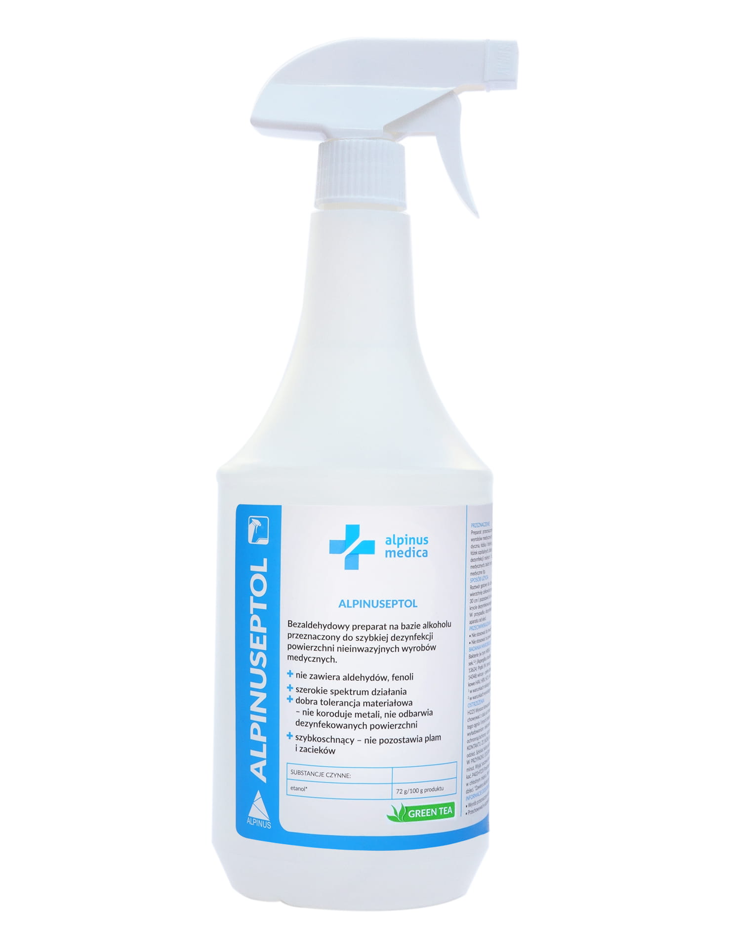 Alpinuseptol Green Tea – płyn do dezynfekcji powierzchni wyrobów medycznych, zapach zielonej herbaty 1L