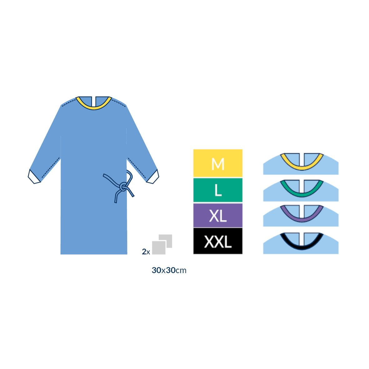 Fartuch chirurgiczny ALPHAtex STANDARD – sterylny, z 2 ręcznikami chłonnymi, rozmiary M–XXL