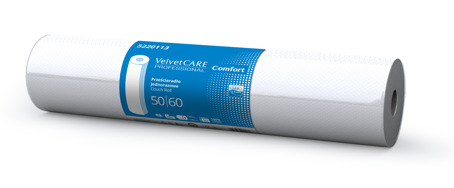 Prześcieradło jednorazowe VELVET Comfort – podkład celulozowy, rozmiar 60cm x 50m