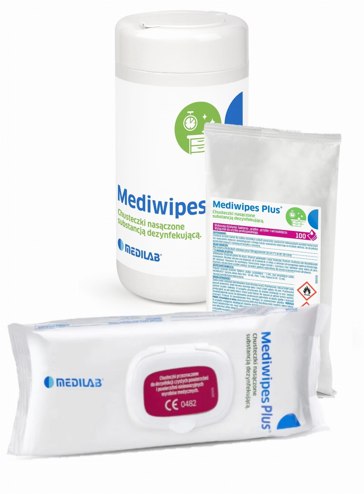Mediwipes DM Premium – chusteczki do dezynfekcji delikatnych powierzchni, 100 szt. zestaw chusteczek z tubą