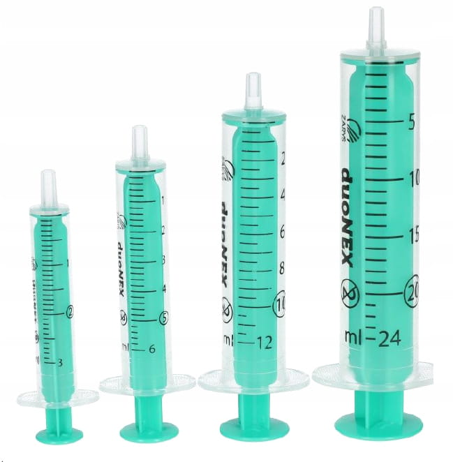 Strzykawki jednorazowe duoNEX – 2‑częściowe, luer, zielony tłok