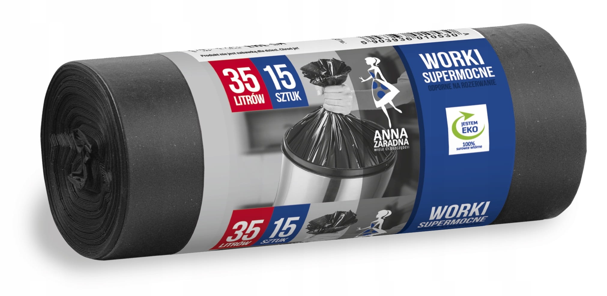 Worki na odpady Anna Zaradna – czarne, supermocne, 1 rolka 35L