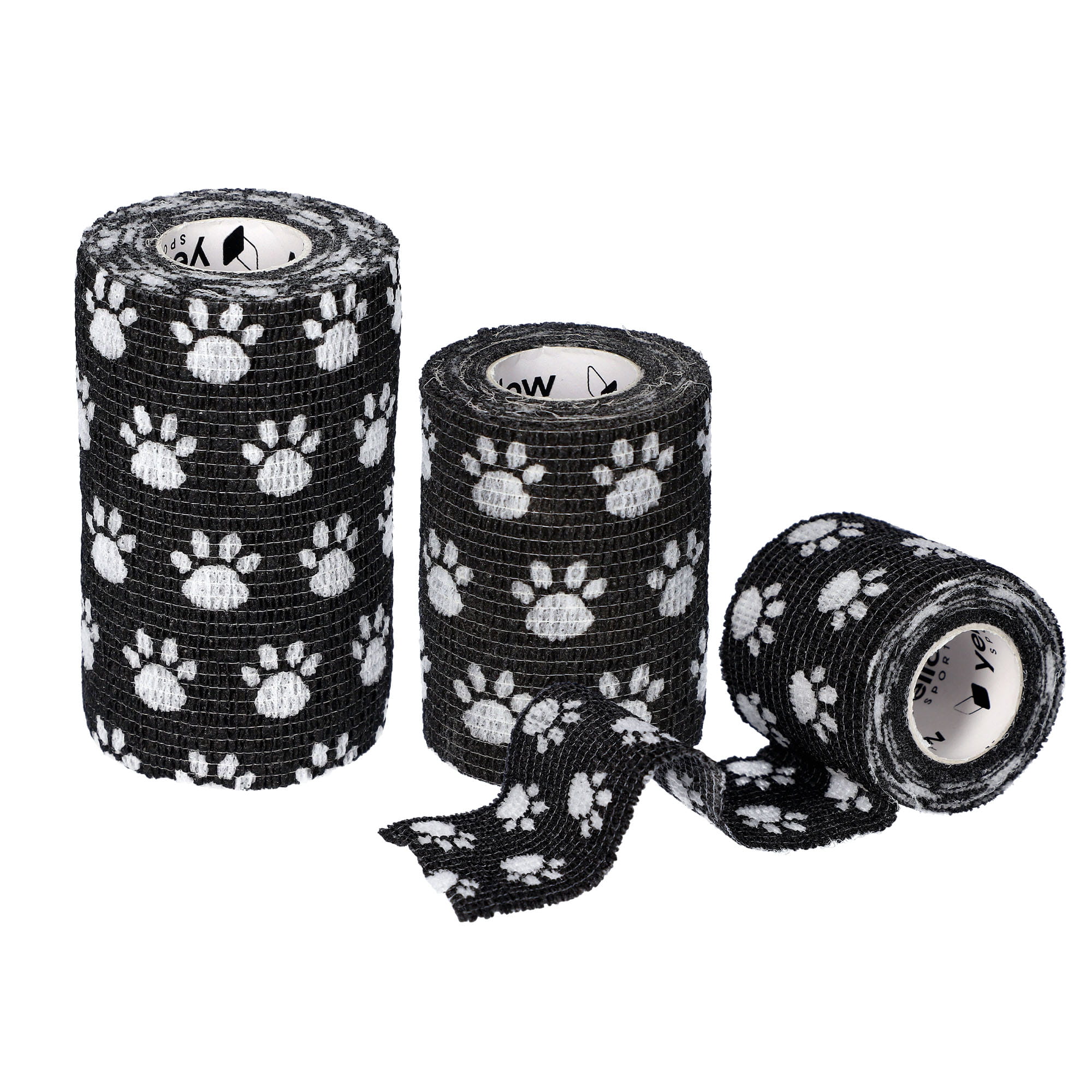 Bandaż Kohezyjny yellowBAND czarny w łapki – Bezlateksowy, Samoprzylepny, różne rozmiary