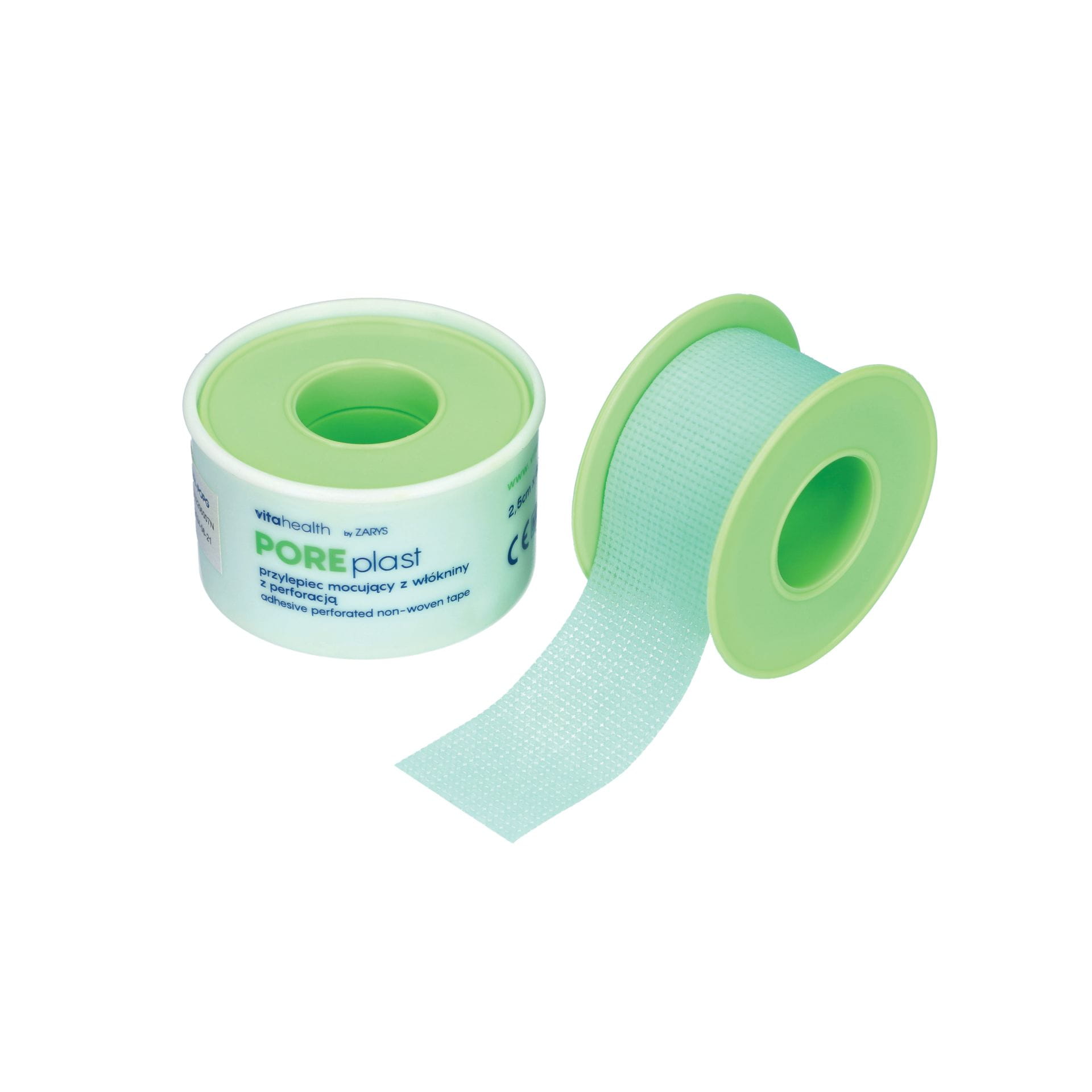 Przylepiec mocujący z włókniny VitaHealth POREplast – z perforacją, zielony, 2,5 cm × 5 m